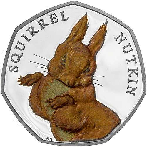 2016 Squirrel Nutkin Coloured Silver Proof Fifty Pence Coin