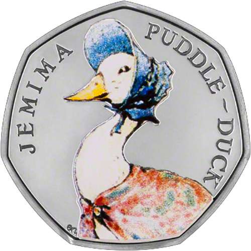 2016 Jemima Puddle Duck Coloured Silver Proof Fifty Pence Coin