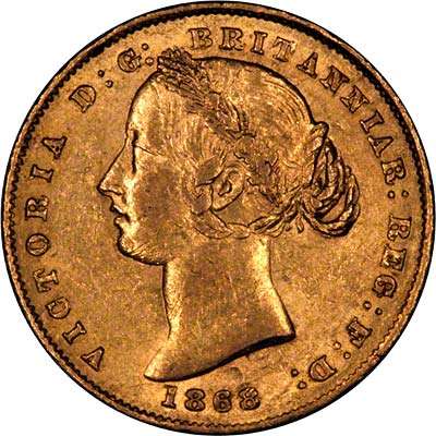 1868 Australian Gold Sovereign Victoria Young Head by Leonard Charles Wyon