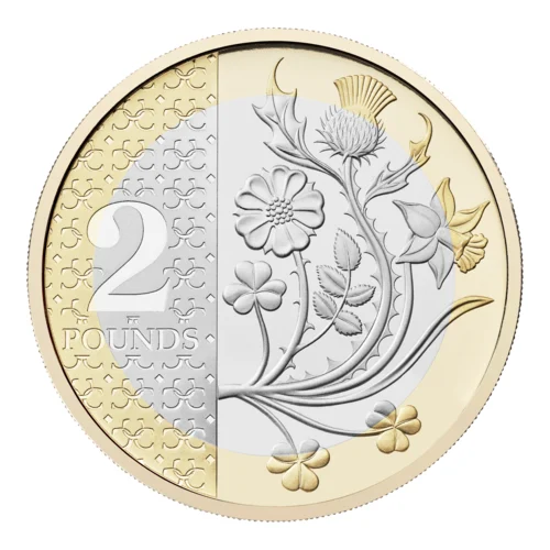 Floral emblems of the four nations two pound coin